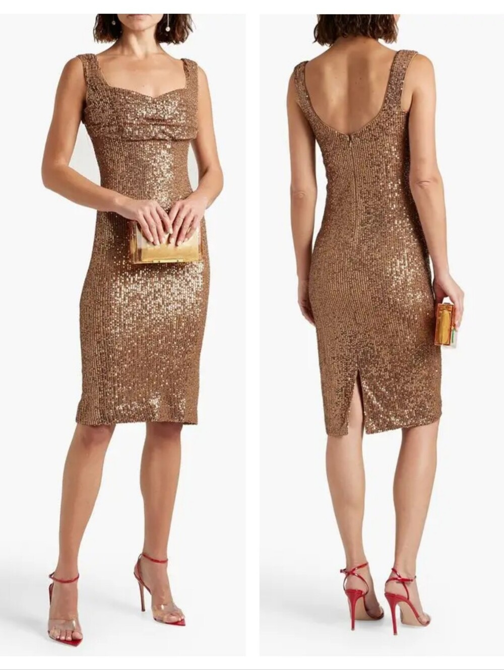 Badgley Mischka Women's Brown Copper Sequin Sweetheart Sheath Dress Size 16